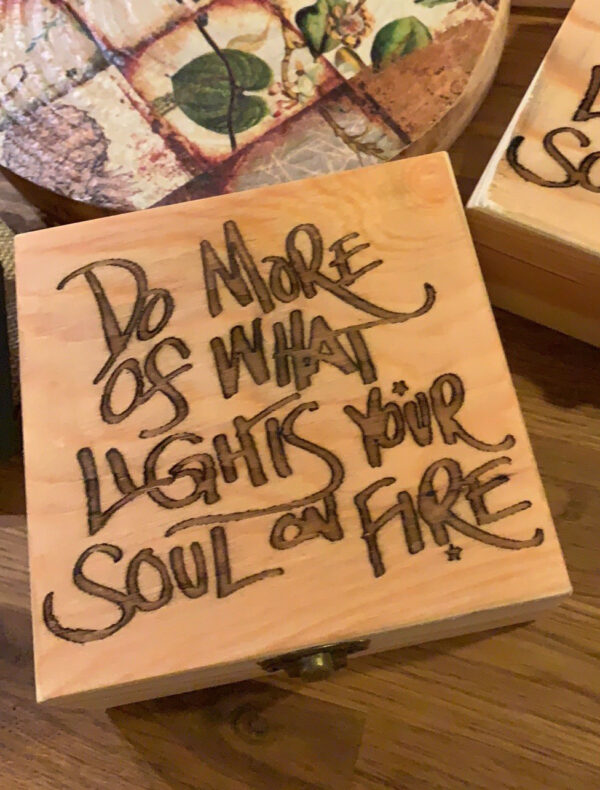 'Soul On Fire' pyrography candle storage box